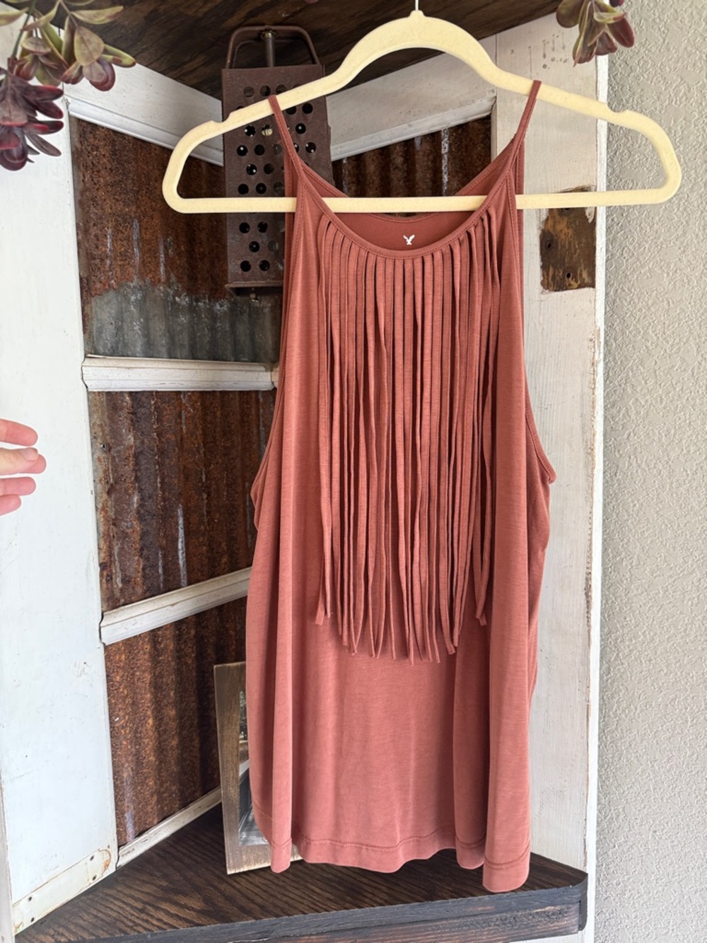 American Eagle Outfitters Rust Fringe Camisole